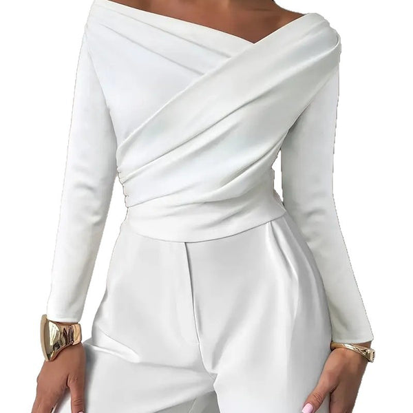 Blusa Asimétrica Elegante con Hombro Descubierto y Manga Larga - Image 5