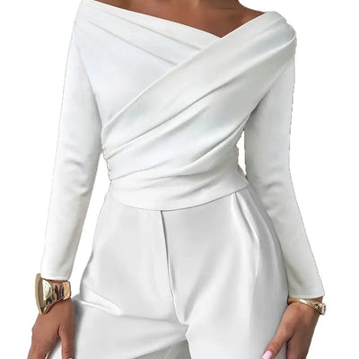 Blusa Asimétrica Elegante con Hombro Descubierto y Manga Larga - Image 5