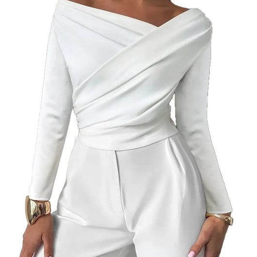 Blusa Asimétrica Elegante con Hombro Descubierto y Manga Larga - Image 5