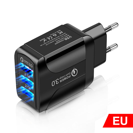 Cargador Rápido Triple USB con LED Azul