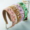 Diadema Ancha de Tela con Flores de Resina y Brillantes