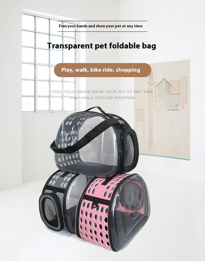 Gray and black pet carrier with a clear bubble window featuring paw prints and a mesh side for ventilation. - Image 22