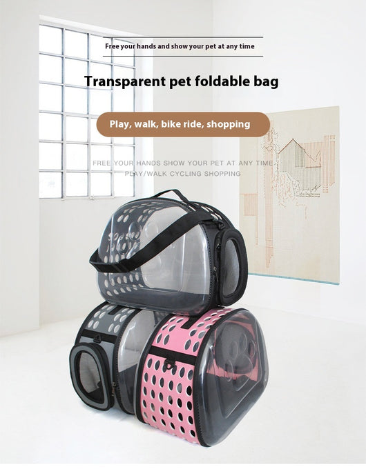 Gray and black pet carrier with a clear bubble window featuring paw prints and a mesh side for ventilation. - Image 22