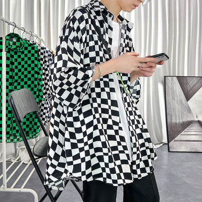 Chaqueta de Seda Helada para Hombre con Camisa Cuadriculada de Tres Cuartos - Image 4
