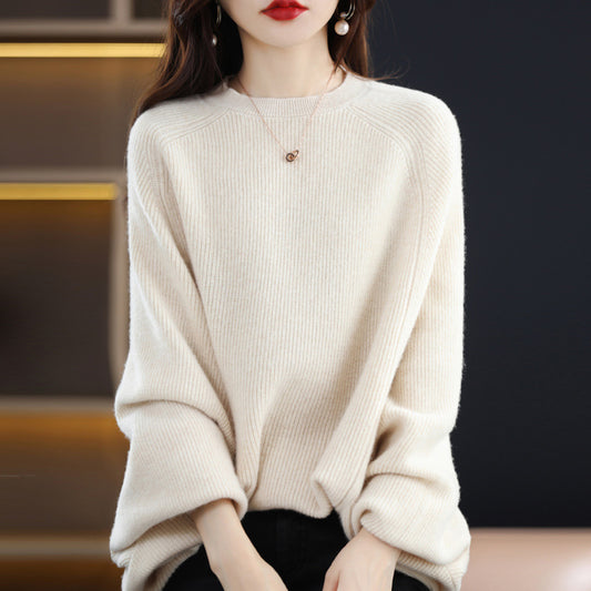 Suéter de Lana Pura Mujer Cuello Redondo Raglan - Polera Versátil Todo Uso - Image 2
