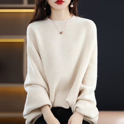 Suéter de Lana Pura Mujer Cuello Redondo Raglan - Polera Versátil Todo Uso - Image 2