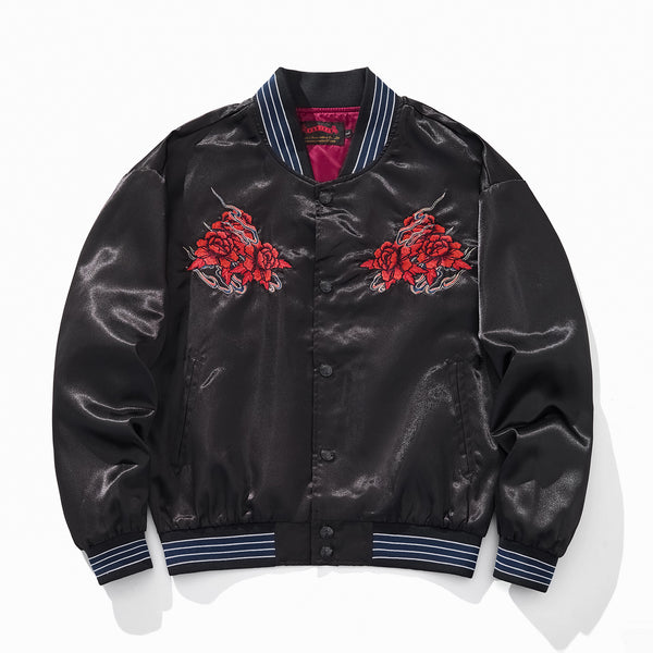 Chaqueta Beisbolera Casual Bordada Rosa y Cuervo Azul