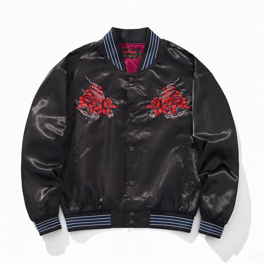 Chaqueta Beisbolera Casual Bordada Rosa y Cuervo Azul