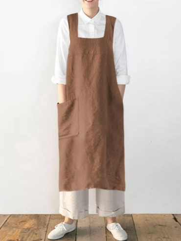 Vestido Talla Grande Otoño Invierno sin Mangas con Bolsillos y Tirantes