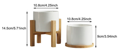 Maceta con Soporte de Bandeja de Bambú - Image 6