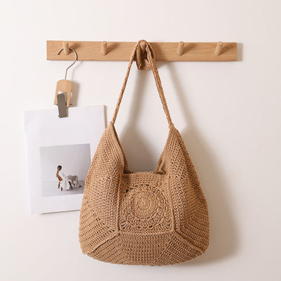 Bolsa de Playa Tejida de Algodón con Patrón Cuadros Vintage - Gran Capacidad para Viajes y Vacaciones - Image 14