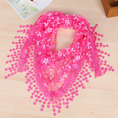 Pañuelo de Seda con Encaje y Flecos Creativos para Mujer - Image 10