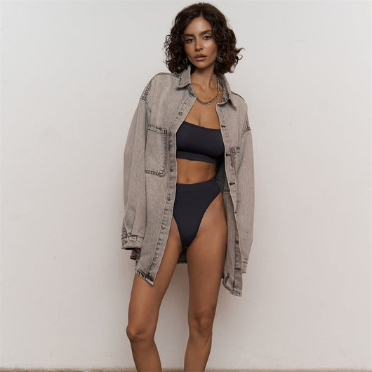 Camisa Denim Mujer Estilo Urbano con Letras - Image 6