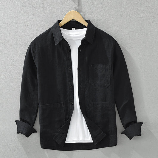 Camisa Casual Minimalista Retro de Manga Larga para Hombre - Image 5
