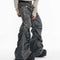 Jeans Vintage Desgastado con Cremallera y Bordados Plisados