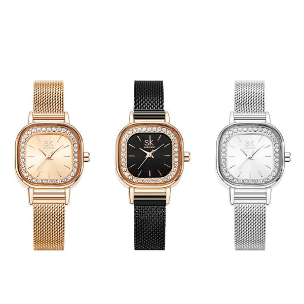 Reloj Cuadrado para Mujer con Malla Metálica y Cristales