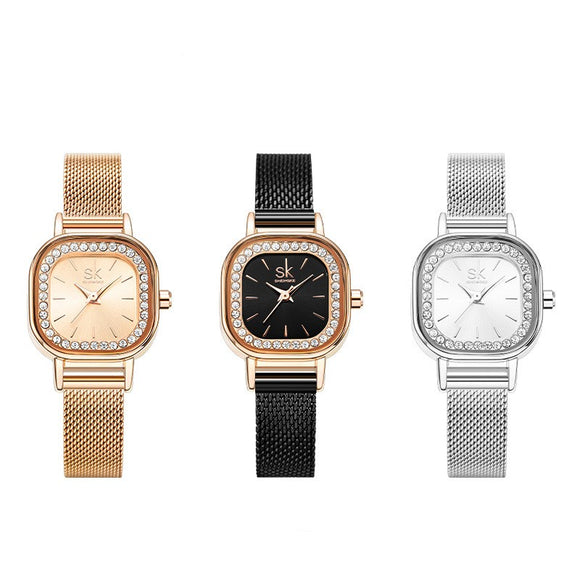 Reloj Cuadrado para Mujer con Malla Metálica y Cristales