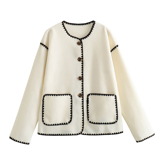 Chaqueta de Lana Elegante con Detalles de Bolsillos y Combinación de Colores Europeo-Americana - Image 6