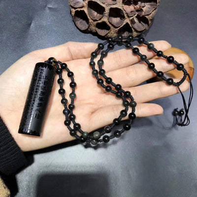Colgante Corazón Sutra Prajna Paramita en Obsidiana Esmerilada - Collar Unisex - Image 5