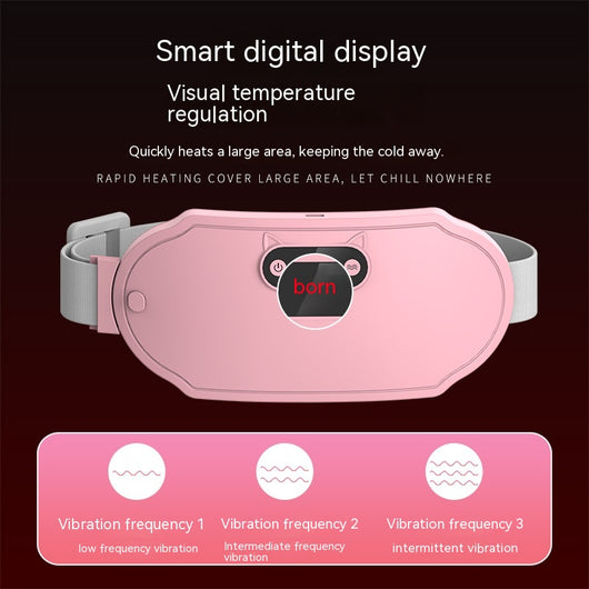 Pink stomach warming belt with vibration and heating, USB charging cable, two wormwood bags, and manual in a floral gift box. - Image 6