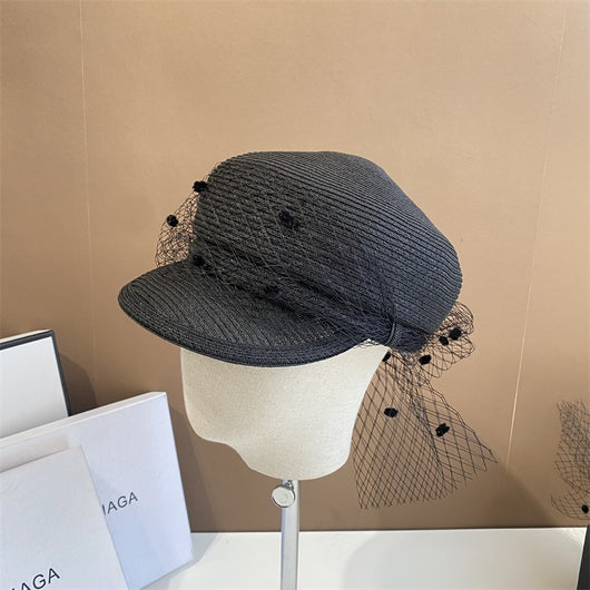 Sombrero Tejido de Paja Azul Marino para Primavera y Verano - Image 3