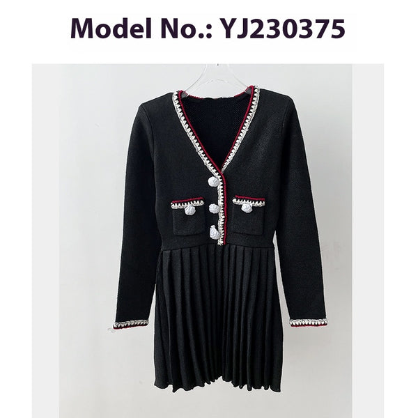 Vestido de Punto Negro Escote en V para Mujer - Image 5