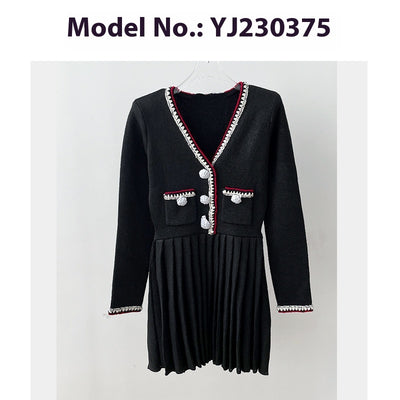 Vestido de Punto Negro Escote en V para Mujer - Image 5