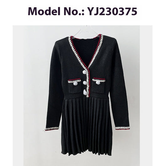 Vestido de Punto Negro Escote en V para Mujer - Image 5