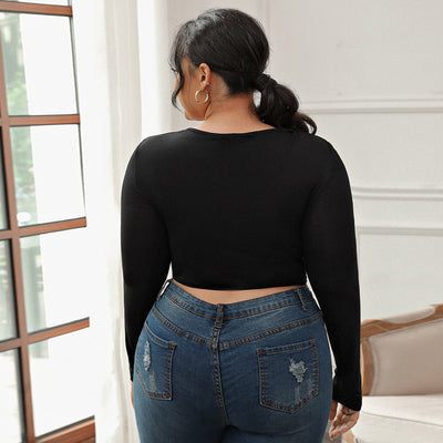 Blusa Negra Elegante Cuello V Manga Larga Ajustada - Image 3
