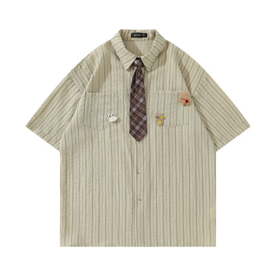 Camisa de Rayas Verticales Manga Corta para Hombre