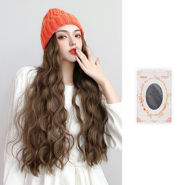 Gorro Tejido Integrado con Peluca de Cabello Rizado Efecto Agua