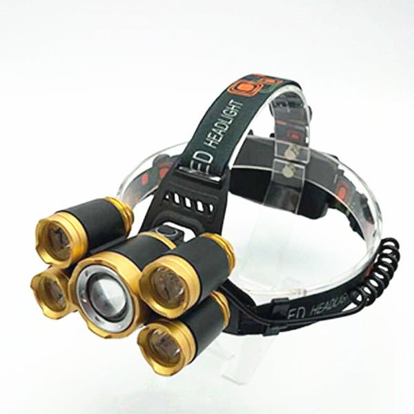 Faro LED Telescópico Dorado con 5 Luces de Enfoque Ajustable