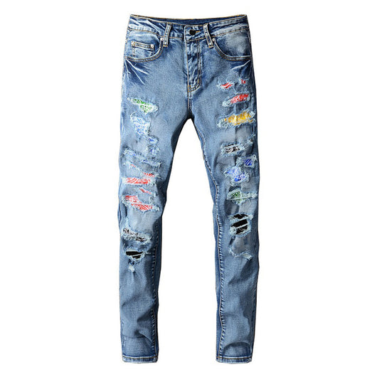 Jeans Slim Rotos a la Rodilla con Detalles en Cuero - Tendencia Urbana - Image 4