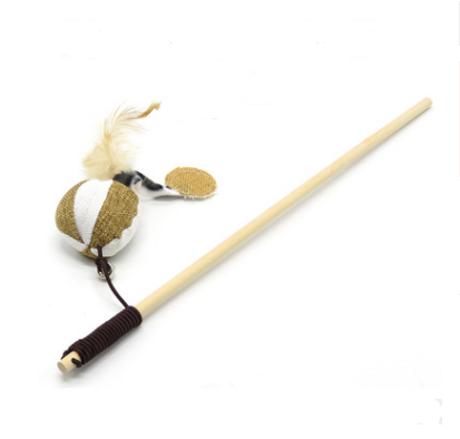 Juguete Interactivo para Gatos - Vara de Madera Artesanal con Ratón