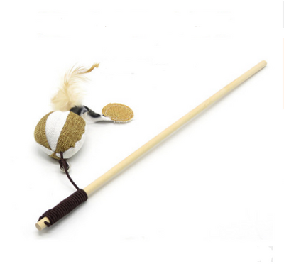 Juguete Interactivo para Gatos - Vara de Madera Artesanal con Ratón - Image 2