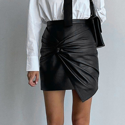 Falda de Cuero Europea Estilo Moderno con Detalle de Moño - Image 10