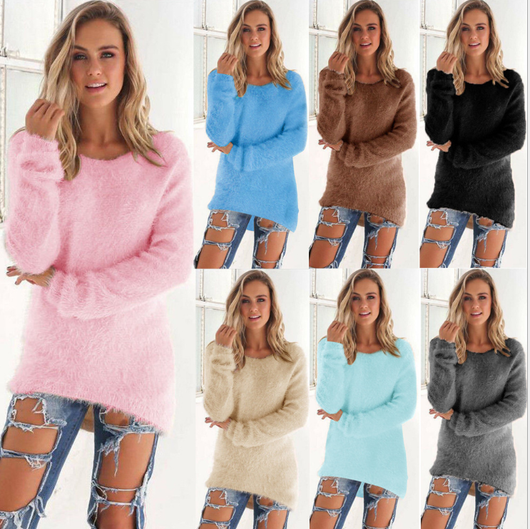Suéter Largo Mujer de Manga Larga Peluche Suave - Estilo Europeo