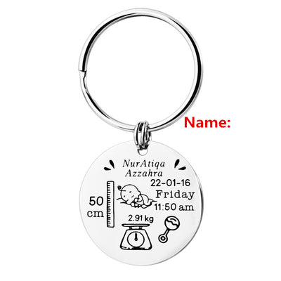 Llavero Redondo de Acero Inoxidable Personalizado para Nacimiento de Bebé - Image 20