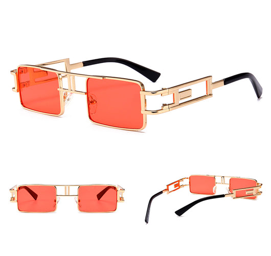 Gafas de Sol Rectangulares Steampunk Metal - Marco Dorado, Negro y Rojo - Image 4