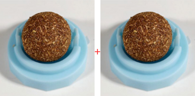 Two self-adhesive rotated catnip lick balls, each in a light blue holder, for cat entertainment. - Image 11