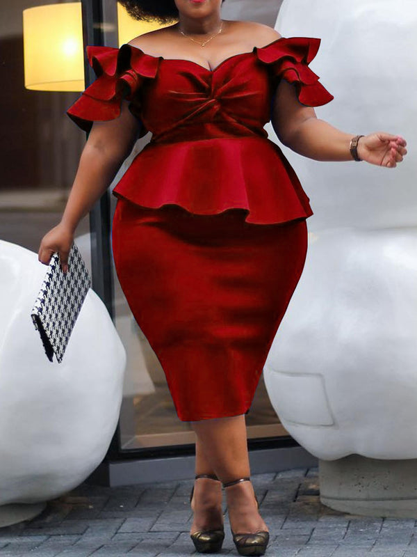 Vestido con Volantes y Detalle de Moño - Falda Escalonada con Bolsa