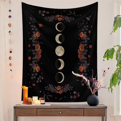 European retro mushroom tapestry with a starry night sky, crescent moon, butterflies, and various colorful fungi and plants. - Image 11