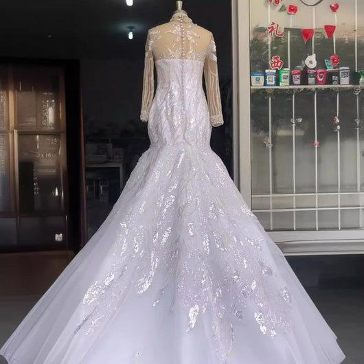 Vestido de Novia Africano con Encaje y Manga Larga Silueta Sirena - Image 7