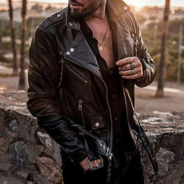 Chaqueta de Cuero Casual con Cierre y Solapa - Diseño Moderno y Versátil