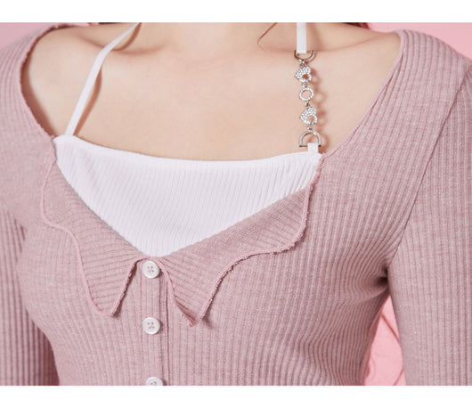 Blusa de Encaje Tejido con Efecto Dos Piezas - Image 2