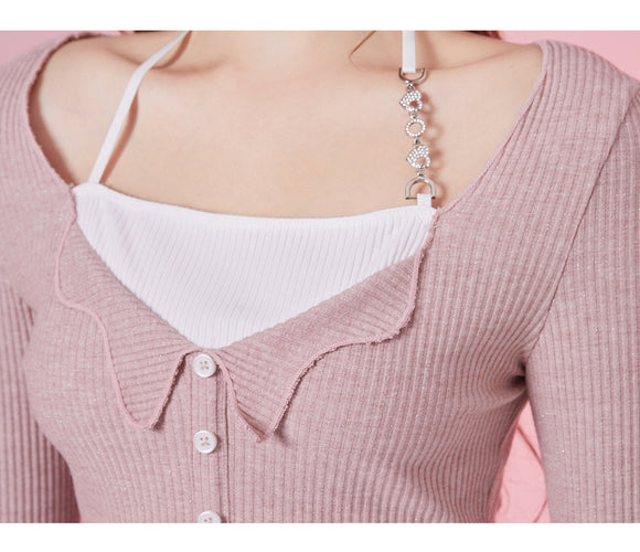 Blusa de Encaje Tejido con Efecto Dos Piezas