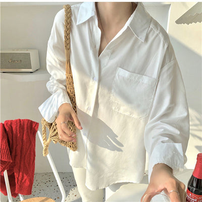 Camisa Suelta de Manga Larga en Color Liso para Mujer - Image 6