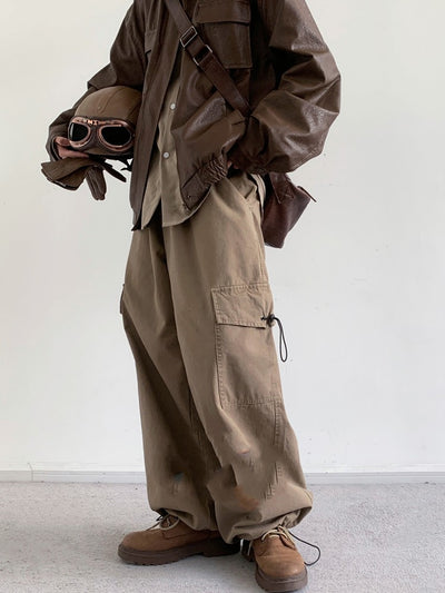 Pantalones de Trabajo Retro Cintura Alta Pierna Ancha Estilo Otoño - Image 3