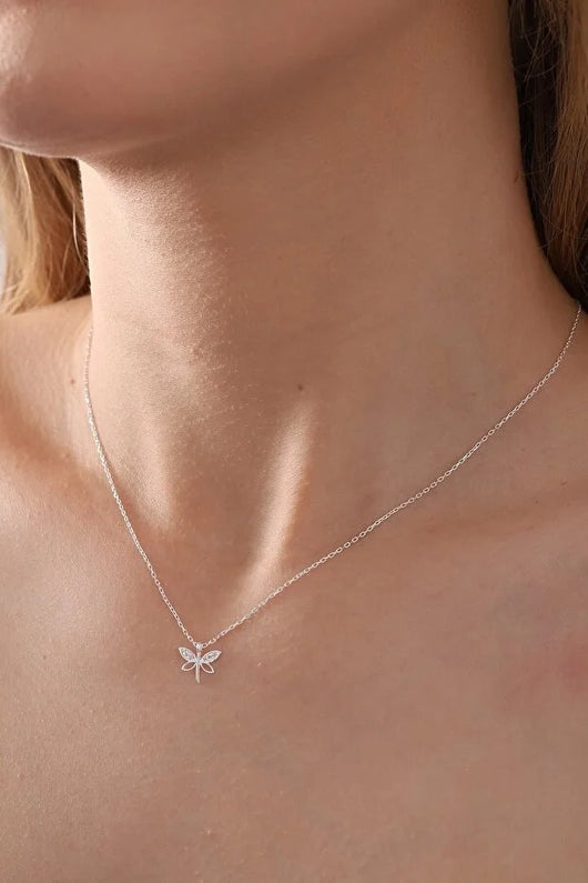 Collar de Plata 925 Libélula Minimalista con Circonita Blanca - Image 3