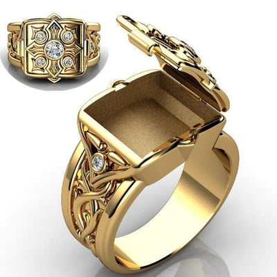 Anillo de Oro con Patrón de Cruz y Tapa Abatible para Hombre - Image 2